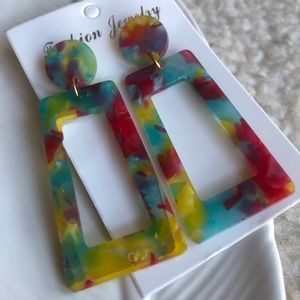 Multicolor resin graffiti acrylic drop earrings